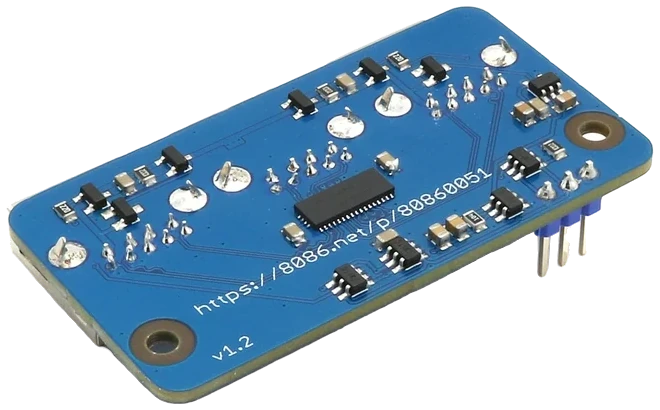 The underside of the board: the switching chip, small transistors and resistors, and the product link 8086.net/p/80860051